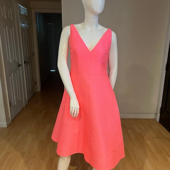 $2700 PRADA TEXTURED DUCHESS A-LINE NEON PINK DRESS SIZE 44 IT / 8 US - Picture 2 of 11